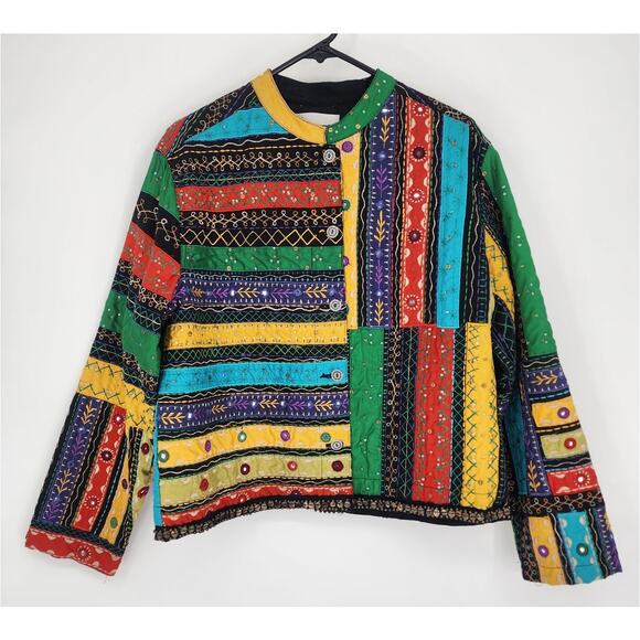 Chico’s Colorful Embroidered Boho Mirror Jacket Multicolor Size Large - Picture 2 of 14